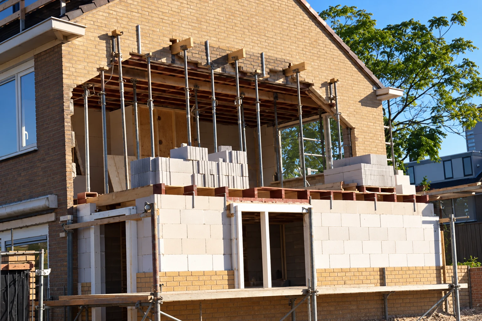 Klapwijk aannemersbedrijf grote zijgevel aanbouw woning